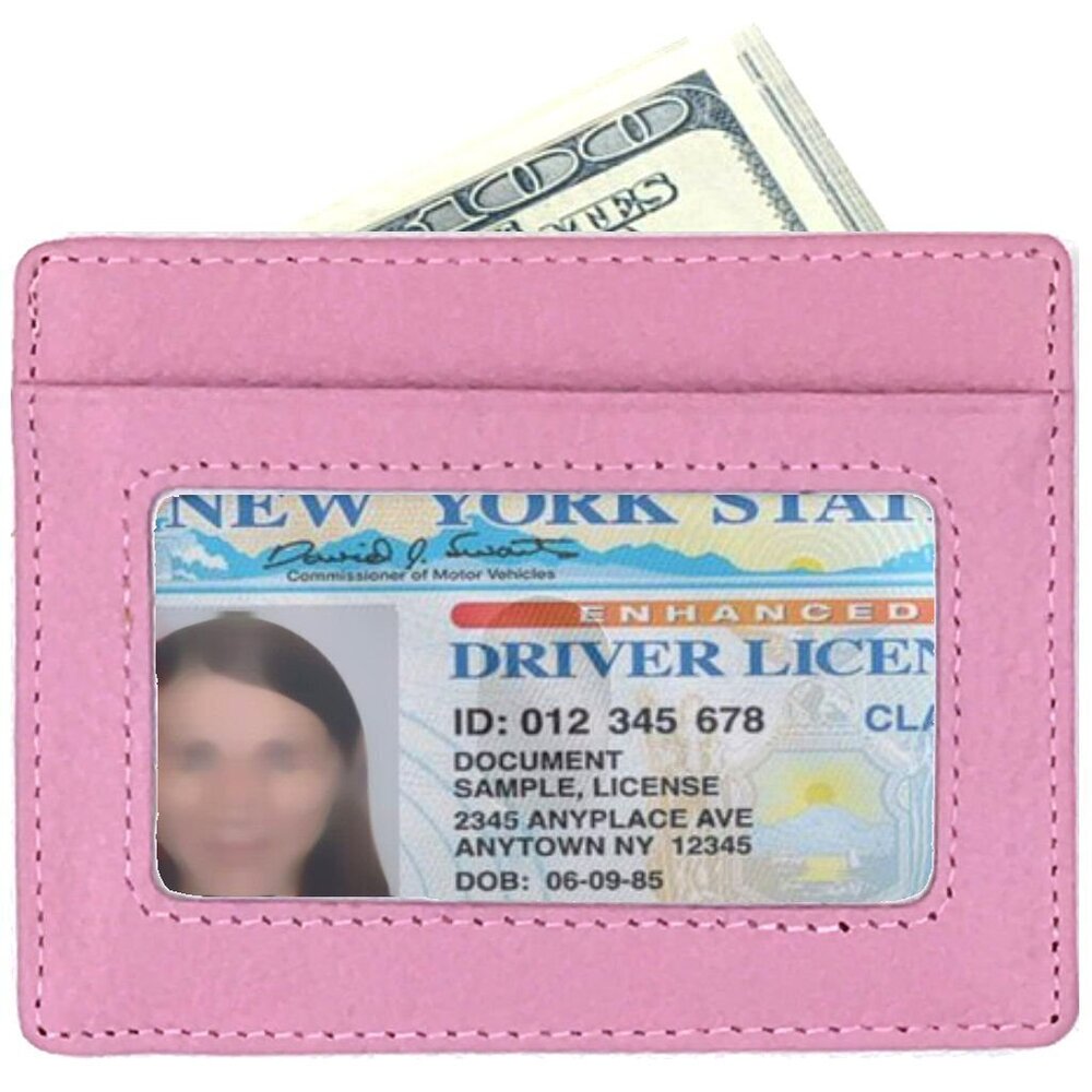 3387 RFID Protect Slim Minimalist Pocket Leather Wallet Card Holder - Pink